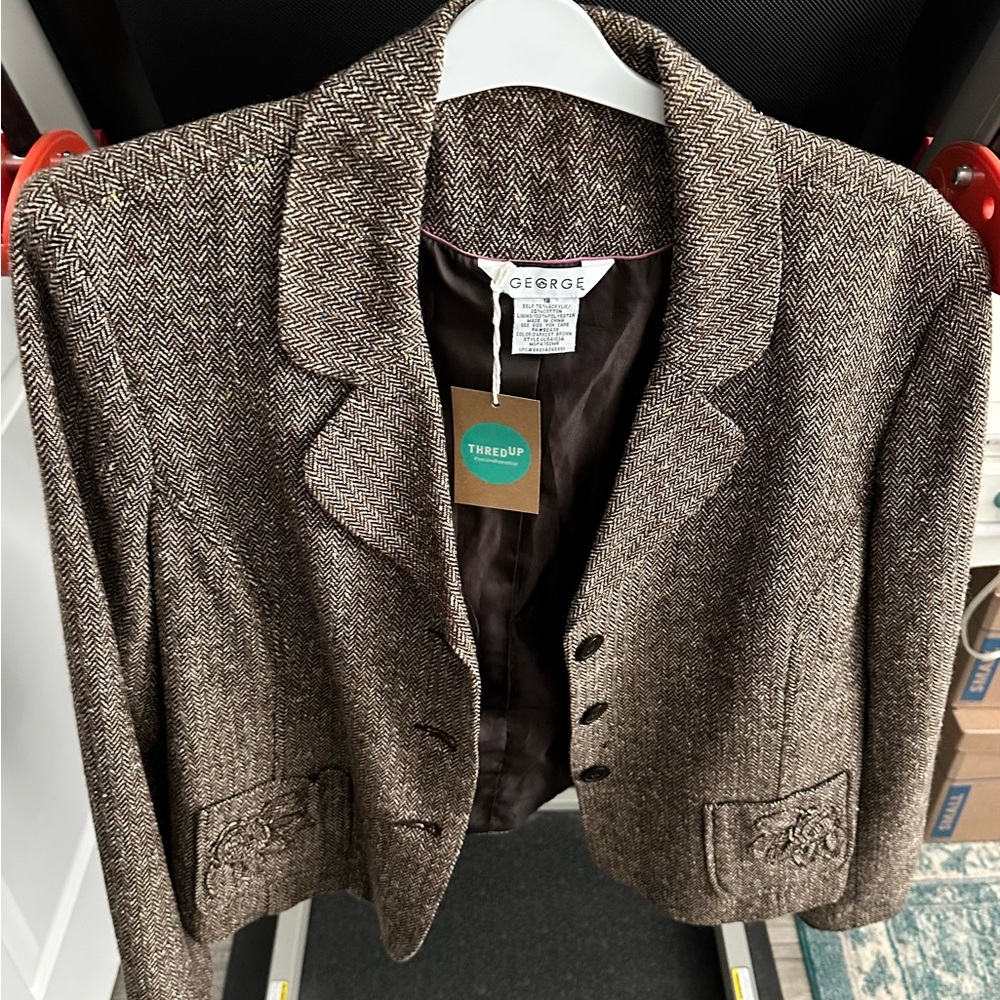George Women's Blazer in Brown Herringbone